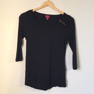 Black 3/4 Sleeve Shirt with Zipper Detail